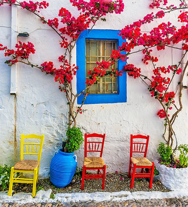 The colourful streets and houses of Kos.