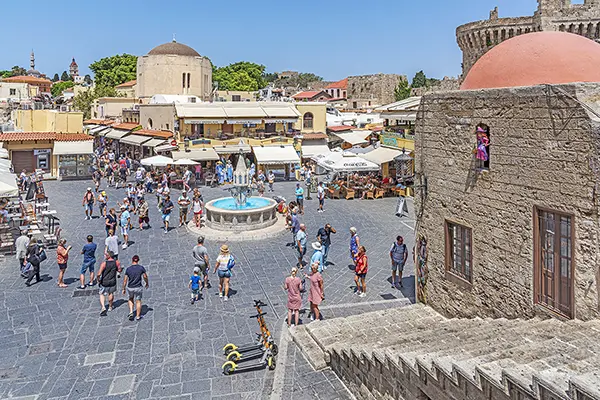 The medieval Old Town and gate walls on Rhodes.