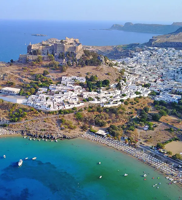 The town of Lindos and its acropolis on Rhodes.